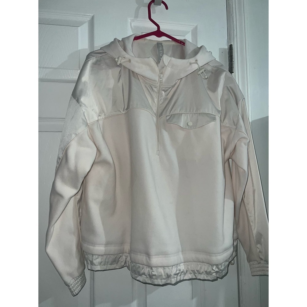 Athleta white cream jacket size medium soft jacket with pockets - Picture 3 of 14